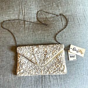 Estee & Lilly white beaded clutch and crossbody bag